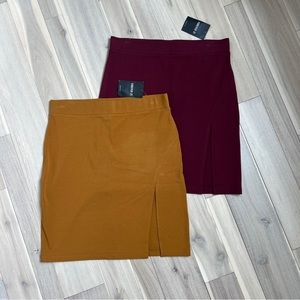 two mini skirts maroon & gold side slit